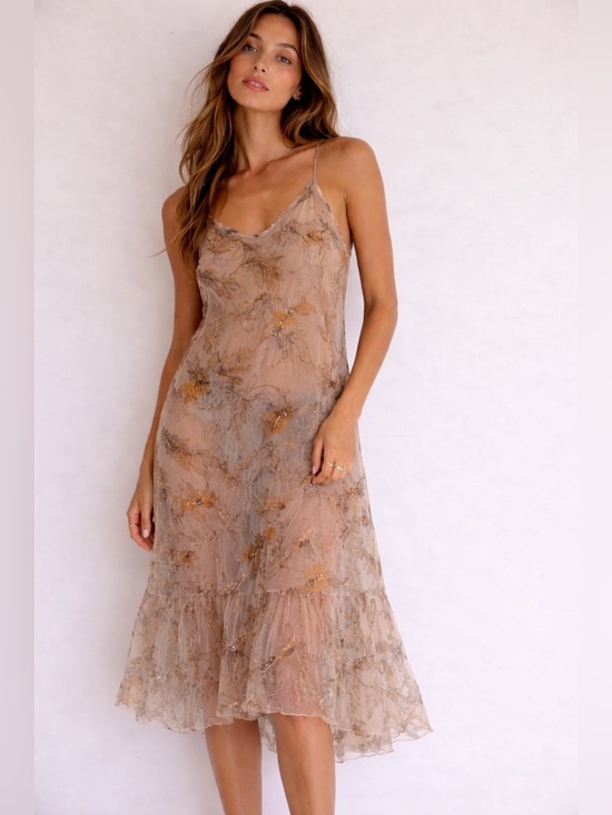 Free People Dresses & Skirts - Free People Sheer Floral Beaded Slip Dress Size S